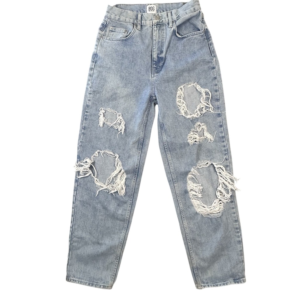 BDG High Rise Baggy Jeans 28 Light Acid Wash Distressed Grunge